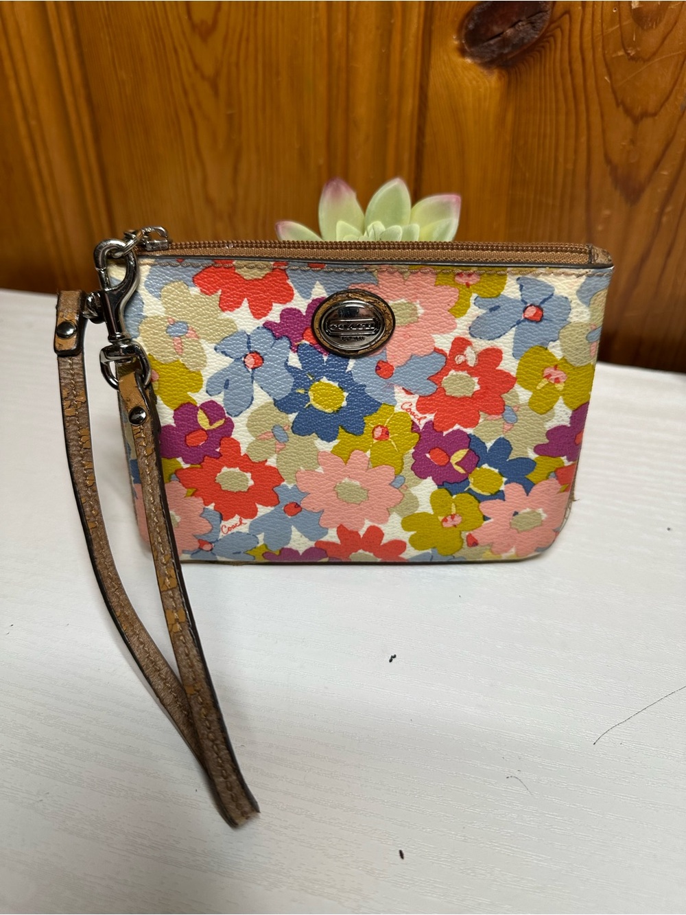 Coach Floral Wristlet in Pink, Red, Blue & Green